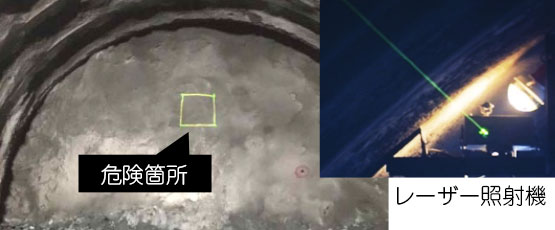 掘削面にレーザー表示